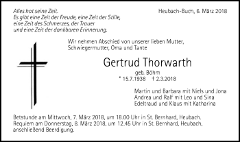 Traueranzeige von Gertrud Thorwarth von Gmünder Tagespost