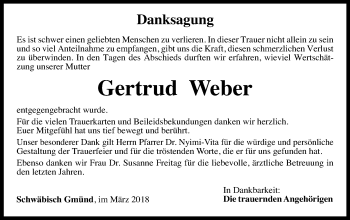 Traueranzeige von Gertrud Weber