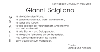 Traueranzeige von Gianni Scigliano von Gmünder Tagespost