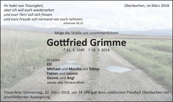 Traueranzeige von Gottfried Grimme von Schwäbische Post