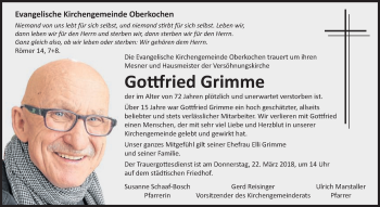 Traueranzeige von Gottfried Grimme von Amtsblatt_Oko