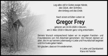 Traueranzeige von Gregor Frey von Gmünder Tagespost