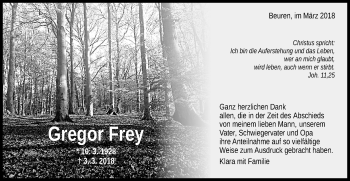 Traueranzeige von Gregor Frey von Gmünder Tagespost