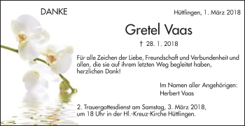 Traueranzeige von Gretel Vaas von Schwäbische Post