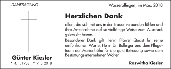 Traueranzeige von Günter Kiesler von Schwäbische Post