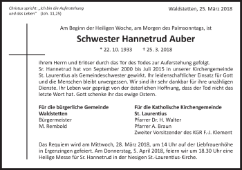 Traueranzeige von Hannetrud Auber von Gmünder Tagespost