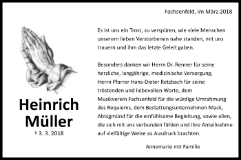 Traueranzeige von Heinrich Müller von Schwäbische Post