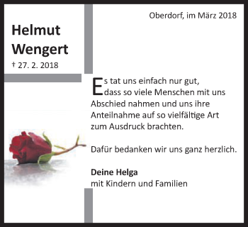 Traueranzeige von Helmut Wengert von Schwäbische Post
