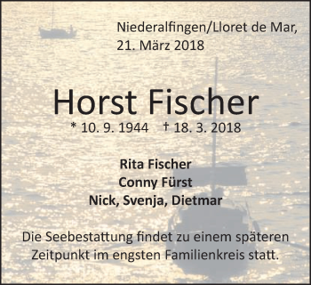 Traueranzeige von Horst Fischer von Schwäbische Post