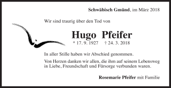 Traueranzeige von Hugo Pfeifer von Gmünder Tagespost
