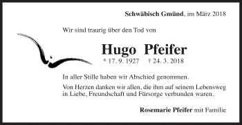 Traueranzeige von Hugo Pfeifer