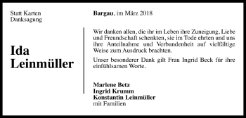 Traueranzeige von Ida Leinmüller von Gmünder Tagespost
