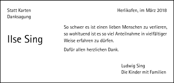 Traueranzeige von Ilse Sing von Gmünder Tagespost