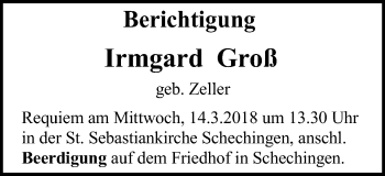 Traueranzeige von Irmgard Groß von Gmünder Tagespost