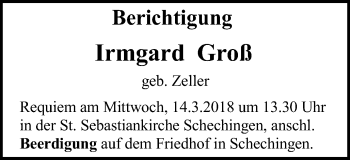 Traueranzeige von Irmgard Groß