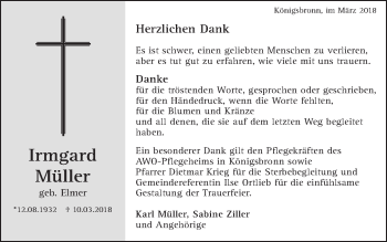 Traueranzeige von Irmgard Müller von Amtsblatt_Oko