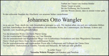 Traueranzeige von Johannes Otto Wangler von Schwäbische Post