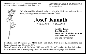 Traueranzeige von Josef Kunath