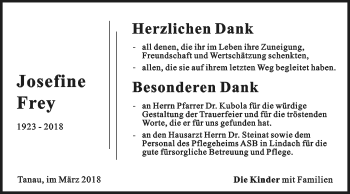 Traueranzeige von Josefine Frey von Gmünder Tagespost