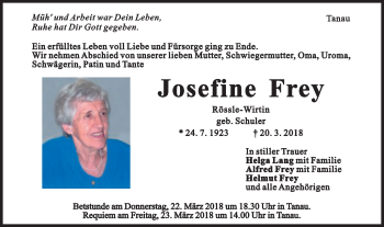 Traueranzeige von Josefine Frey von Gmünder Tagespost