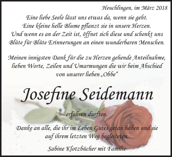 Traueranzeige von Josefine Seidemann von Gmünder Tagespost