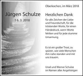 Traueranzeige von Jürgen Schulze von Amtsblatt_Oko