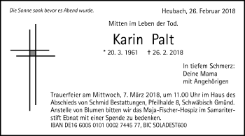 Traueranzeige von Karin Palt