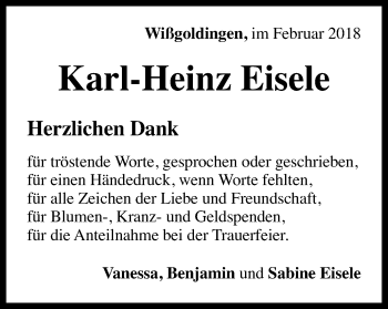 Traueranzeige von Karl-Heinz Eisele von Gmünder Tagespost