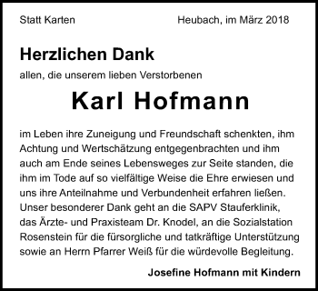 Traueranzeige von Karl Hofmann von Gmünder Tagespost