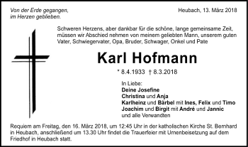 Traueranzeige von Karl Hofmann von Gmünder Tagespost