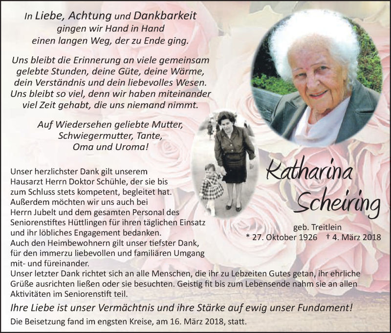  Traueranzeige für Katharina Scheiring vom 19.03.2018 aus Schwäbische Post