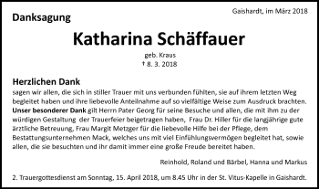 Traueranzeige von Katharina Schäffauer von Schwäbische Post