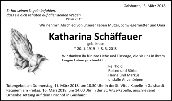 Traueranzeige von Katharina Schäffauer von Schwäbische Post