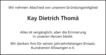 Traueranzeige von Kay Dietrich Thomä von Schwäbische Post