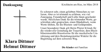 Traueranzeige von Klara und Helmut Dittmer von Schwäbische Post