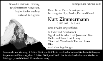 Traueranzeige von Kurt Zimmermann von Gmünder Tagespost