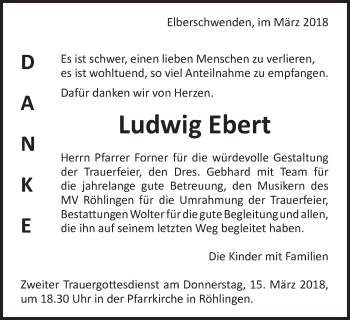Traueranzeige von Ludwig Ebert von Schwäbische Post