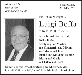 Traueranzeige von Luigi Boffa von Gmünder Tagespost
