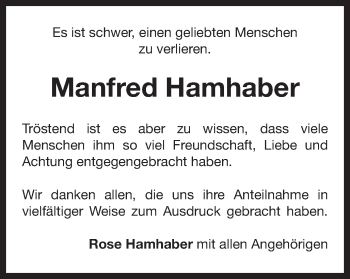 Traueranzeige von Manfred Hamhaber von Gmünder Tagespost