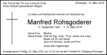 Traueranzeige von Manfred Rohsgoderer von Schwäbische Post