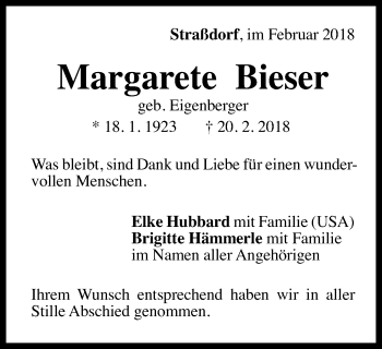 Traueranzeige von Margarete Bieser von Gmünder Tagespost