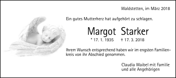 Traueranzeige von Margot Starker von Gmünder Tagespost