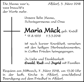 Traueranzeige von Maria Mück von Gmünder Tagespost