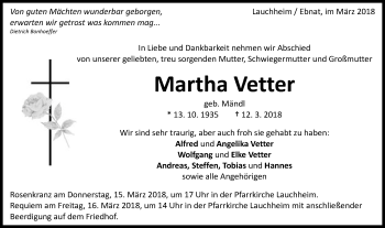 Traueranzeige von Martha Vetter von Schwäbische Post