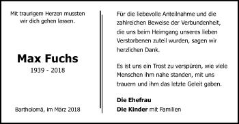 Traueranzeige von Max Fuchs von Gmünder Tagespost