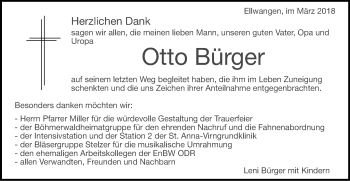 Traueranzeige von Otto Bürger von Schwäbische Post