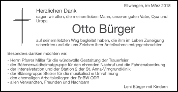 Traueranzeige von Otto Bürger