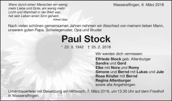 Traueranzeige von Paul Stock von Schwäbische Post
