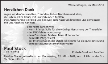 Traueranzeige von Paul Stock von Schwäbische Post