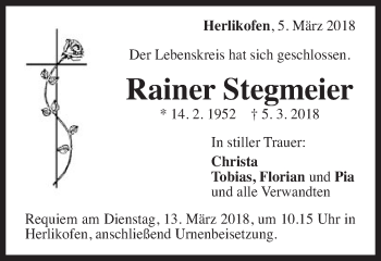 Traueranzeige von Rainer Stegmaier